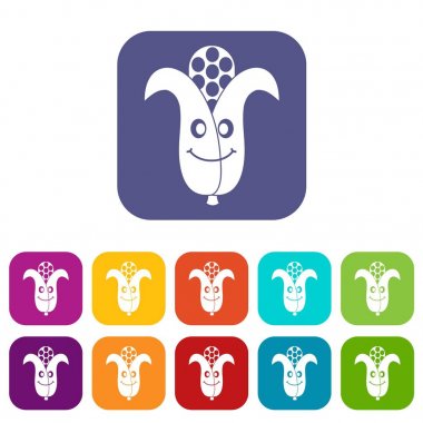 Taze gülümseyen mısır koçanı simgeler düz ayarla