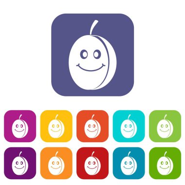 Taze gülümseyen Erik simgeler düz ayarla