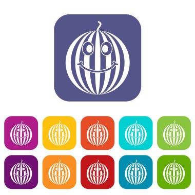 Olgun gülümseyen karpuz simgeleri düz ayarlamak