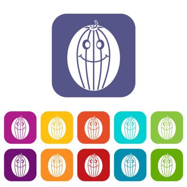 Olgun gülümseyen kavun simgeleri düz ayarlamak