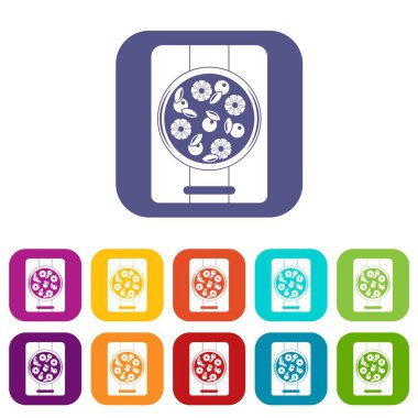 Ananas ve fesleğen Icons set gemide pizza