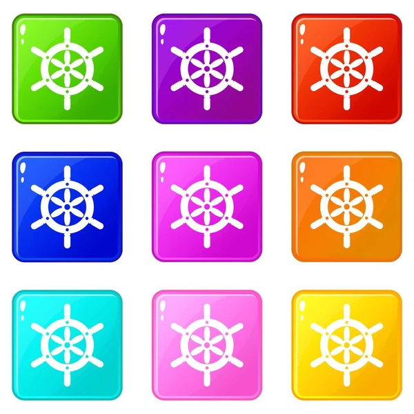 Ship wheel icons 9 set — Stock Vector