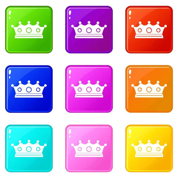 Jewelry crown icons 9 set — Stock Vector