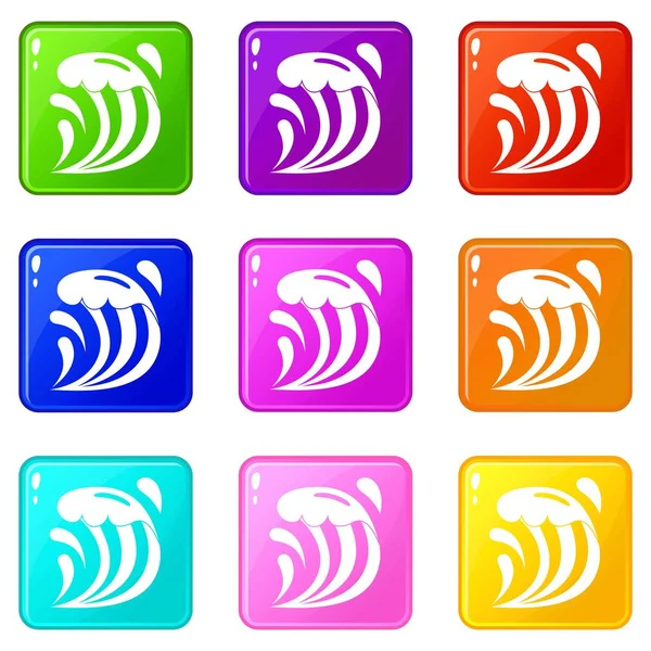 Wave icons 9 set — Stock Vector