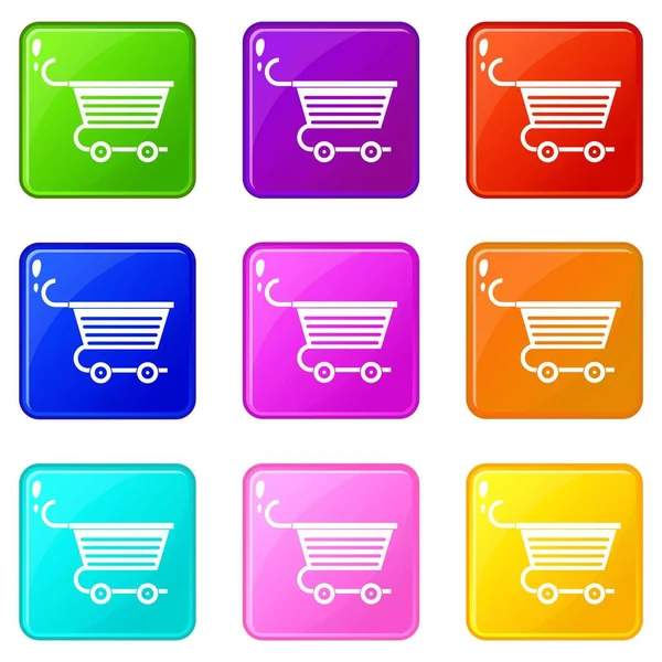 Shopping trolley icons 9 set — Stock Vector