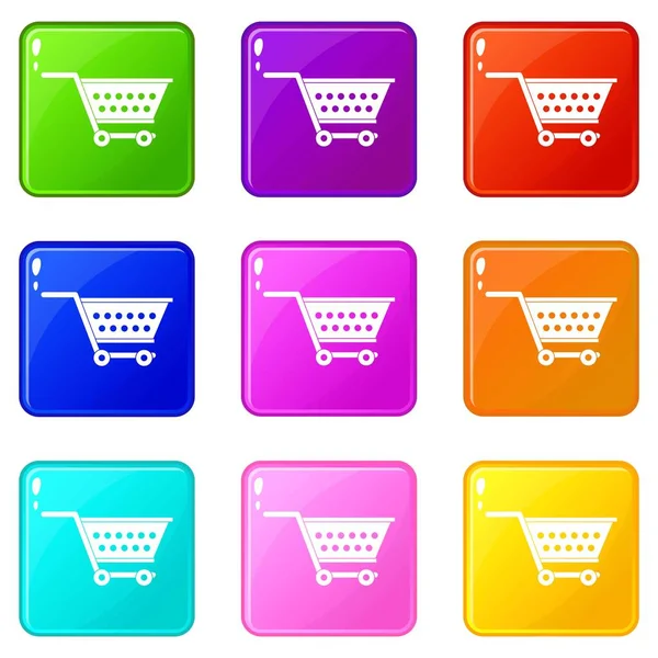 Leere Supermarkt Warenkorb Symbole 9 Set — Stockvektor