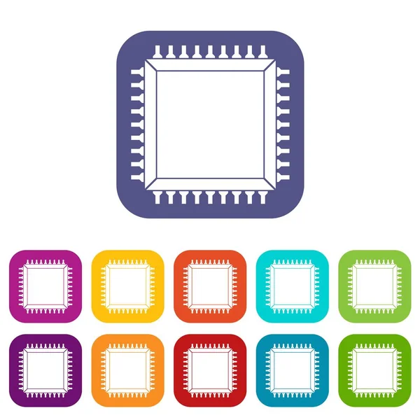 Computer microchip icons set flat — Stock Vector