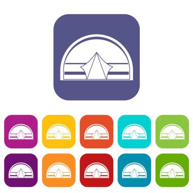 Yarım silindirik çadır simgeleri düz ayarlamak