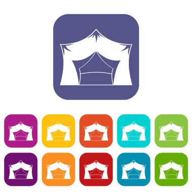 Tente çadır simgeleri düz ayarlamak