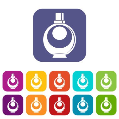 Zarif kadın parfüm yuvarlak cam şişe Icons set