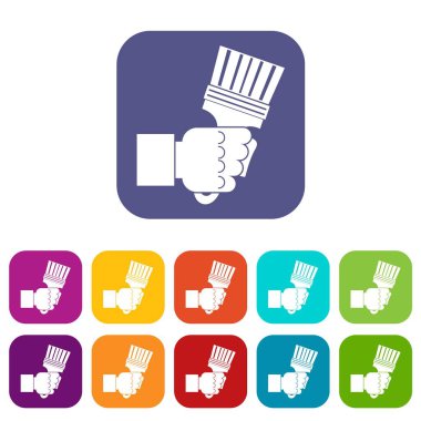 Pense set simgeleri düz kulplu tutan el