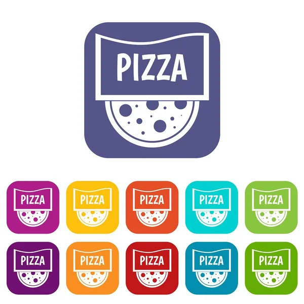 Pizza odznaka lub szyld ikony Ustaw płaskie — Wektor stockowy
