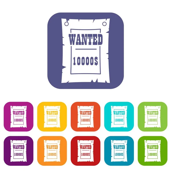 Vintage wanted poster icons set flat — Stock Vector