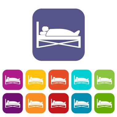 Hasta hastane Icons yatakta ayarla