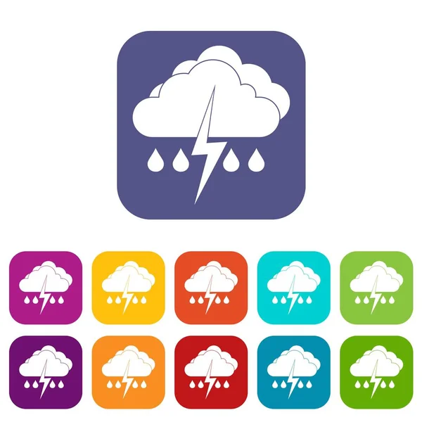 Cloud with lightning and rain icons set — Stock Vector