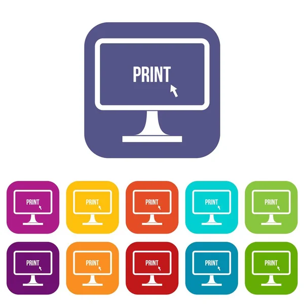 Print word on a computer monitor icons set — Stock Vector