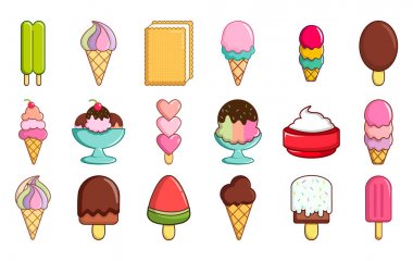 Dondurma simge seti, karikatür tarzı