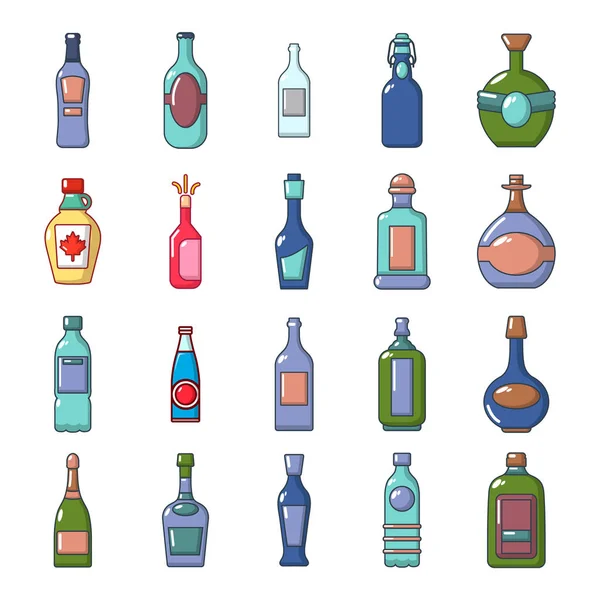 Alcohol bottle icon set, cartoon style — Stock Vector