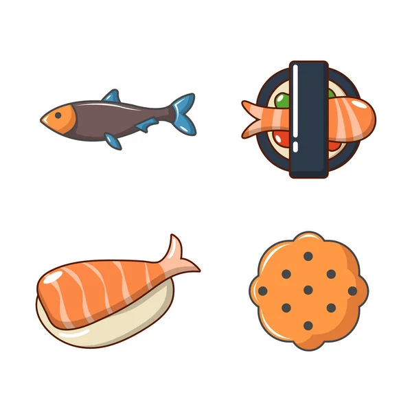 Ψάρια τροφίμων σύνολο εικονιδίων, ύφος κινούμενων σχεδίων — Διανυσματικό Αρχείο