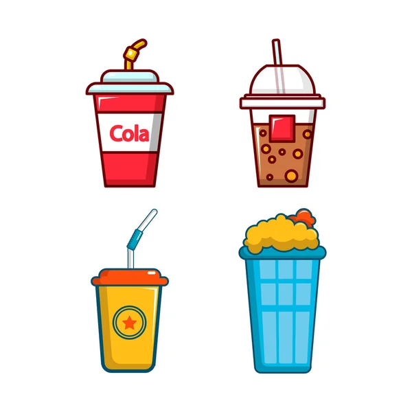 Plastic cup icon set, cartoon style — Stock Vector