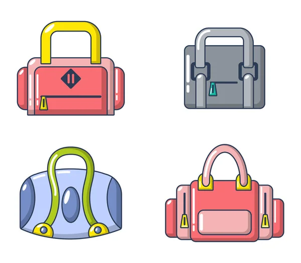 Conjunto de ícones de saco de desporto, estilo cartoon — Vetor de Stock