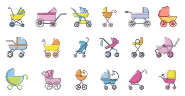 Bebek arabası simge seti, karikatür tarzı
