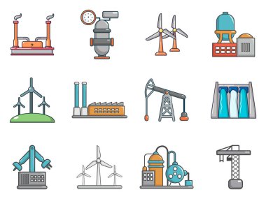 Fabrika simge seti, karikatür tarzı