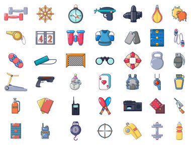 Spor ekipmanları simge seti, karikatür tarzı