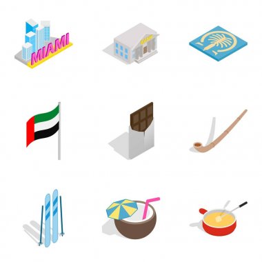 İzin Icons set, izometrik stili