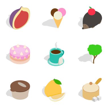 Vegan gıda Icons set, izometrik stili