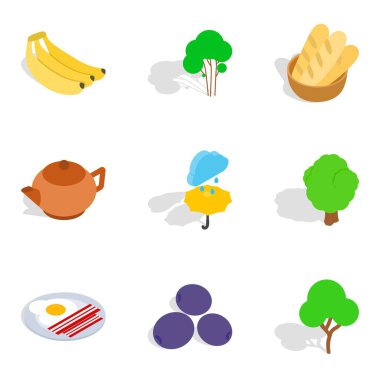Vegan lezzetli Icons set, izometrik stili