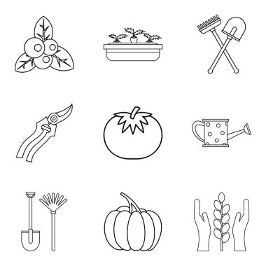 Vegan otobur Icons set, anahat stili