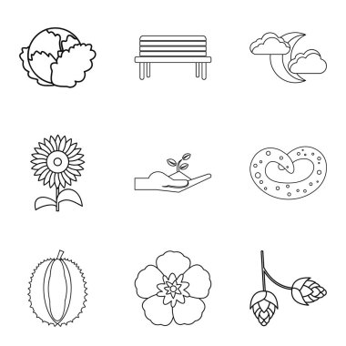Sıkı vegan Icons set, anahat stili