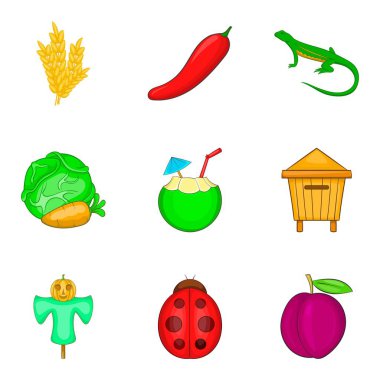 Bitkisel kökenli Icons set, karikatür tarzı