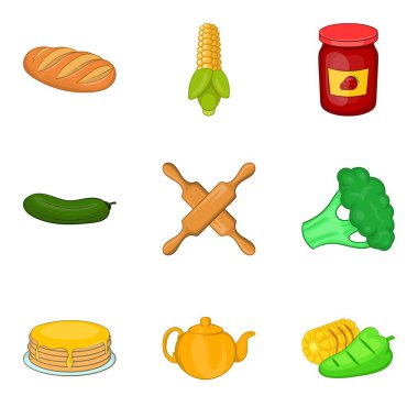 Vegan diyet gıda Icons set, karikatür tarzı