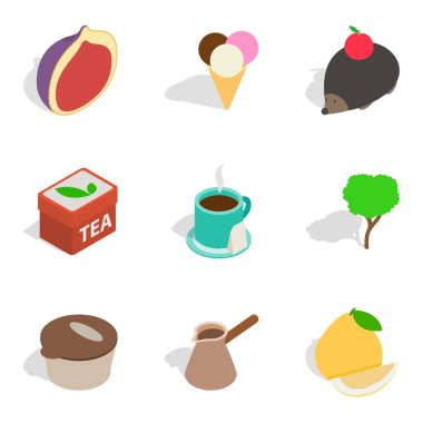 Çiğ gıda Icons set, izometrik stili