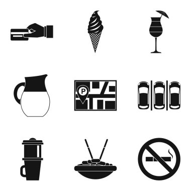 Vejetaryen lokali Icons set, basit tarzı