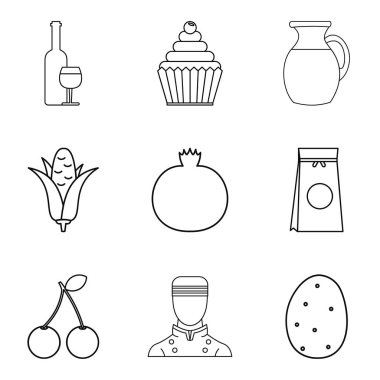 Vegan rasyon Icons set, anahat stili