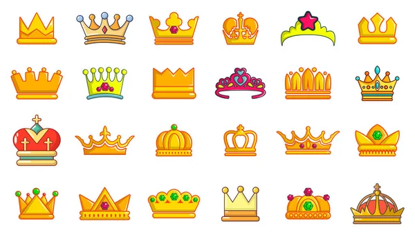 Crown sady ikon, kreslený styl — Stockový vektor