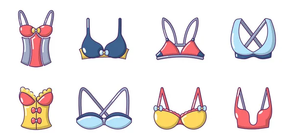 Bra icon set, cartoon style — Stock Vector