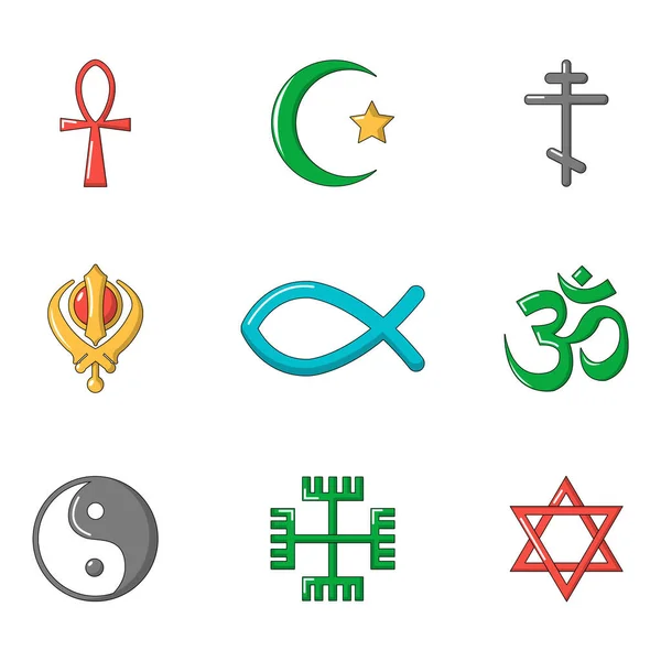 Religious sign icon set, cartoon style — Stock Vector