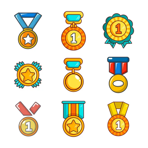 Conjunto de iconos de medalla de oro, estilo de dibujos animados — Vector de stock