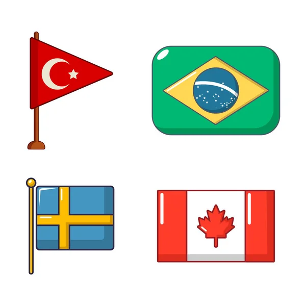 Conjunto de ícone de bandeira do país, estilo dos desenhos animados — Vetor de Stock