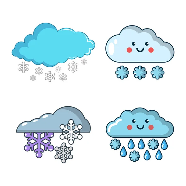 Conjunto de iconos de nube de nieve, estilo dibujos animados — Vector de stock
