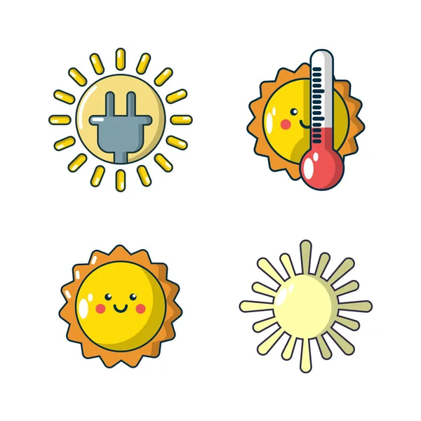 Conjunto de ícones de sol, estilo cartoon — Vetor de Stock