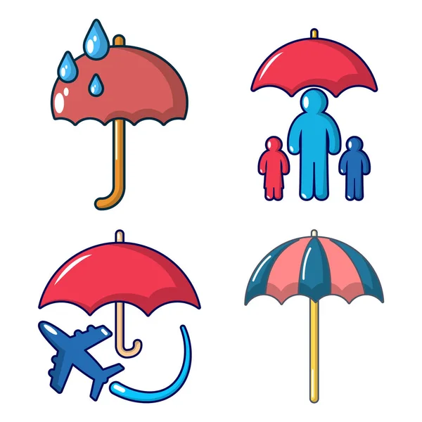 雨伞图标套装, 卡通风格 — 图库矢量图片