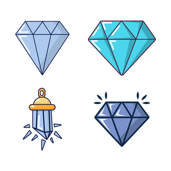 Conjunto de iconos de diamante, estilo dibujos animados — Vector de stock