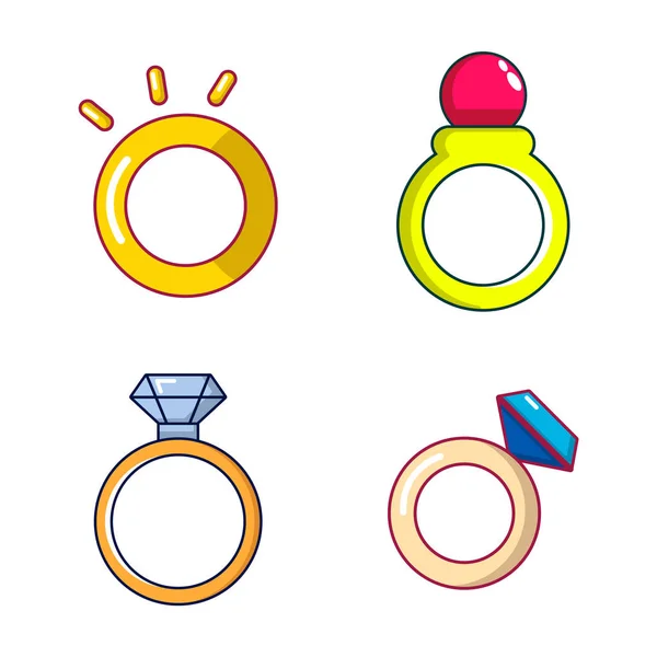Pierścień zestaw ikon, stylu cartoon — Wektor stockowy