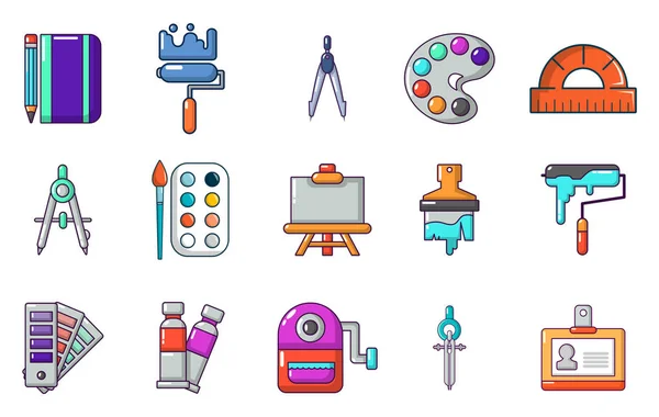Paint tools icon set, cartoon style — Stock Vector