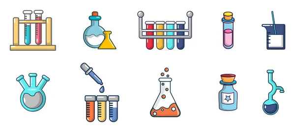 Chemiczne garnki zestaw ikon, stylu cartoon — Wektor stockowy